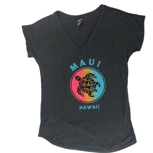 SUN INTERNATIONAL T Shirt Gray Short Sleeve V Neck.  MAUI HAWAII Turtle Front M - Picture 2 of 7